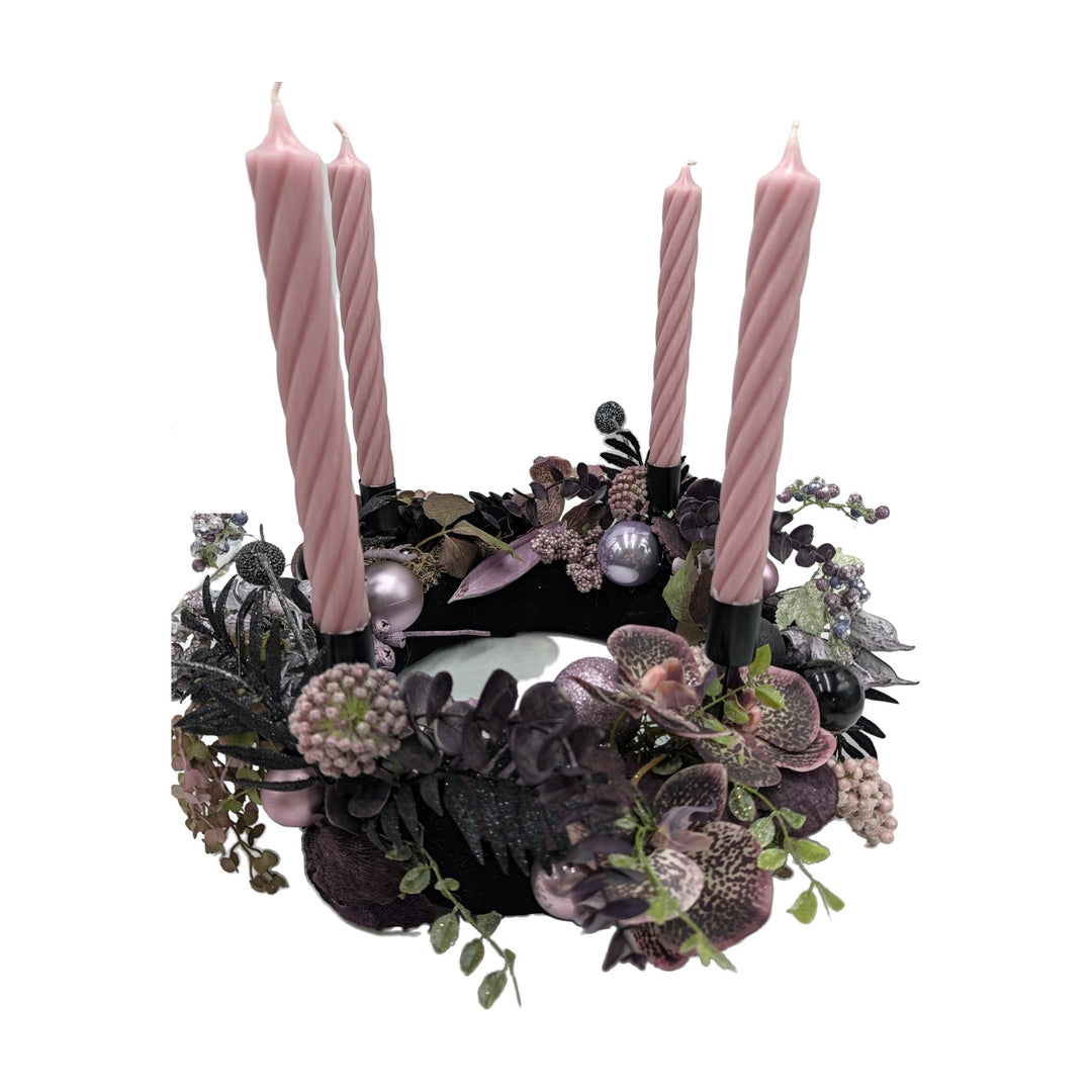 Freigestellt Adventskranz modern Orchideen Kugeln rosa schwarz