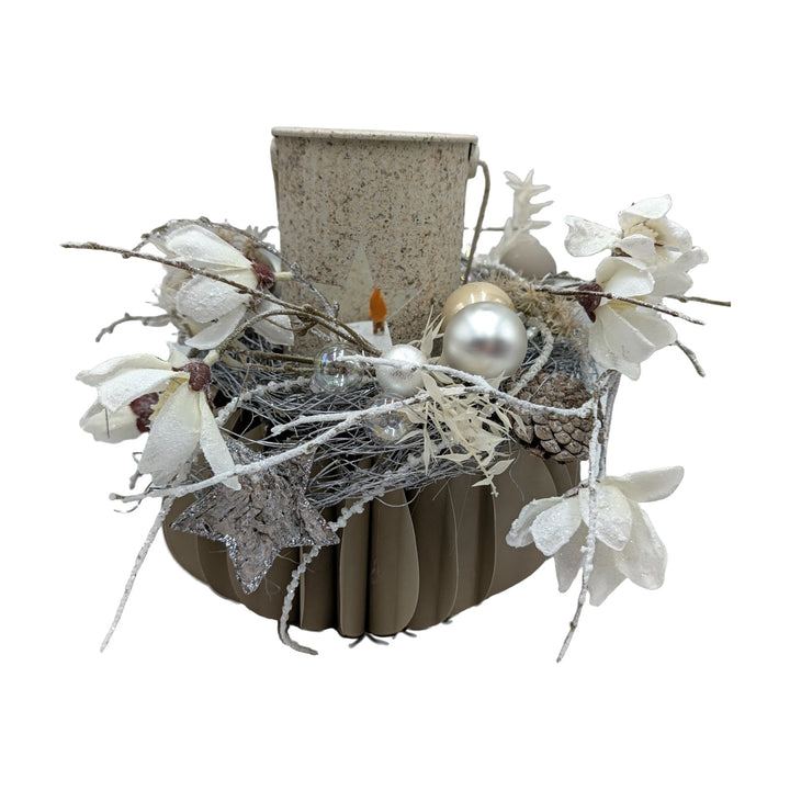 Freigestellt Wintergesteck Windlicht Magnolien Stern creme weiß