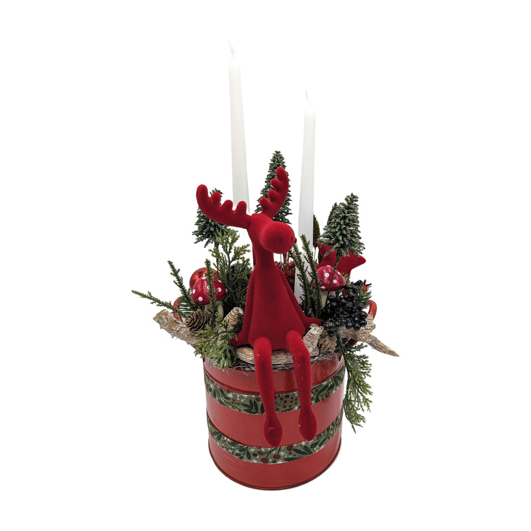 Freigestellt Weihnachtsgesteck Elch Fliegenpilze Tannenbäume rot weiß