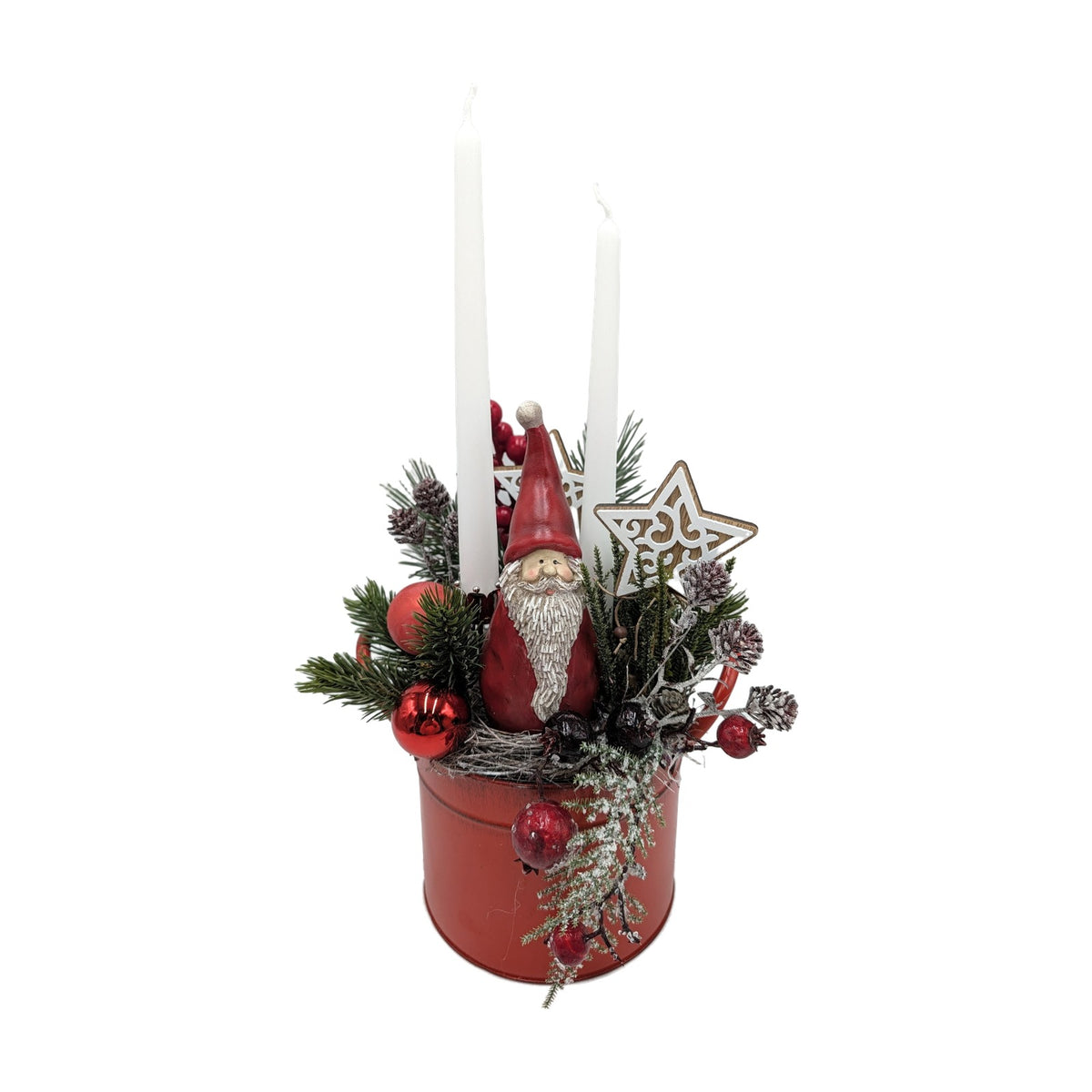 Freigestellt Weihnachtsgesteck Weihnachtsmann Kerzen Stern rot weiß