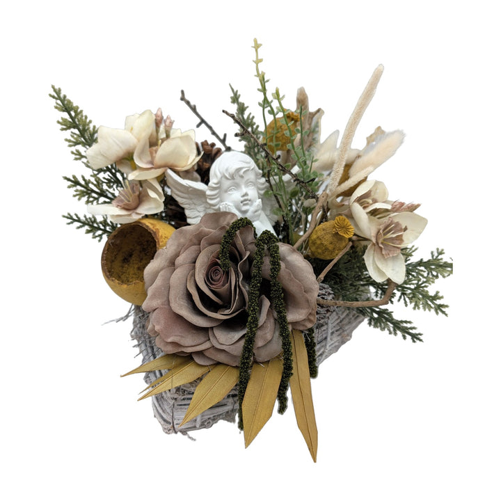 Freigestellt Trauergesteck Engel Rose Amaryllis creme taupe