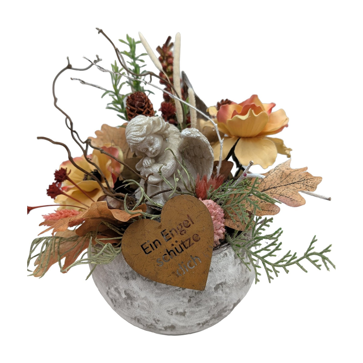 Freigestellt Trauergesteck Engel Anemone Herbstlaub apricot orange