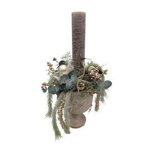 Freigestellt Weihnachtsgesteck Kerze Eukalyptus Kugeln creme gold