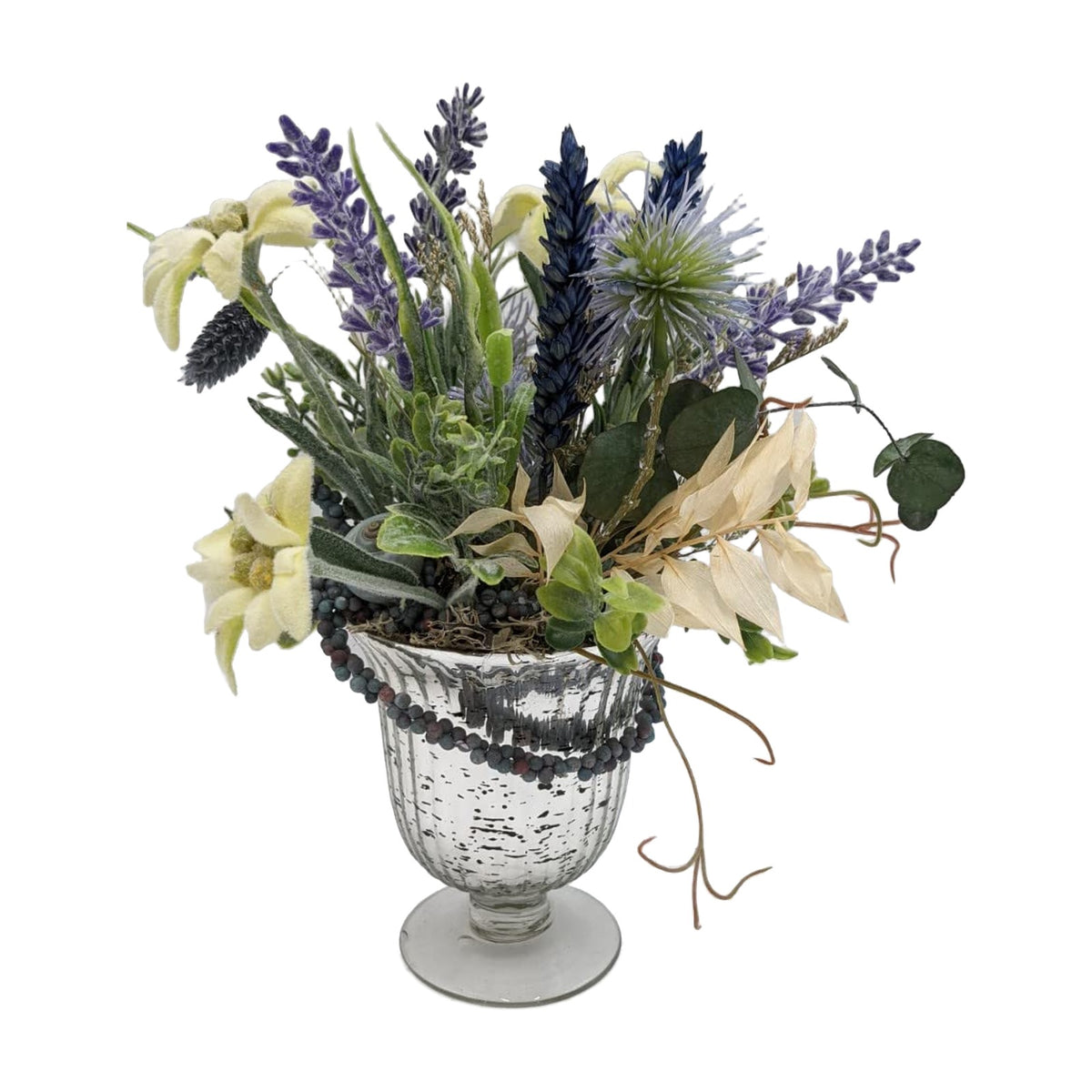 Freigestellt Herbstgesteck Lavendel Distel Gräser Beeren lila gelb