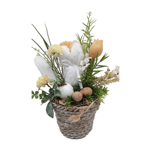 Freigestellt Ostergesteck Frühlingsgesteck Tulpe Hase Eier Gräser apricot weiß