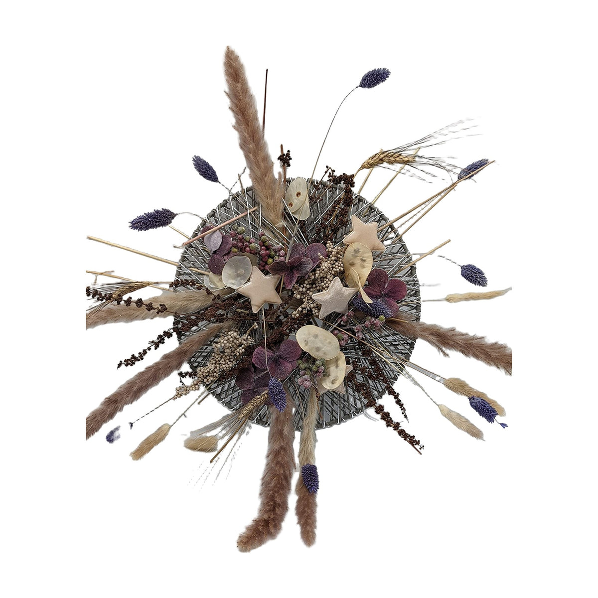 Freigestellt Wandkranz Wandschmuck Winterkranz Sterne Getreide Blüten lila creme