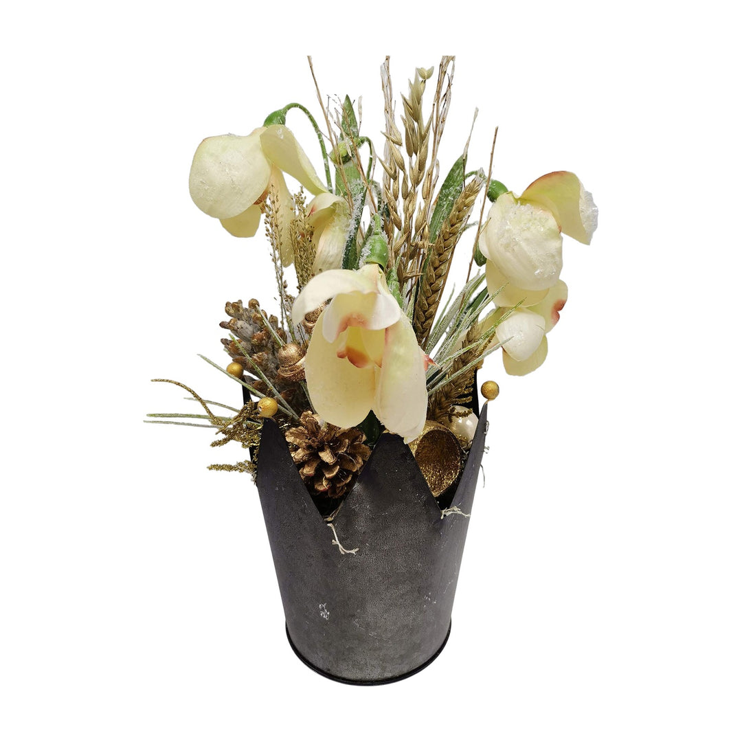 Freigestellt Blumengesteck Herbstgesteck Krone Knotenblume Getreide Zapfen creme gold