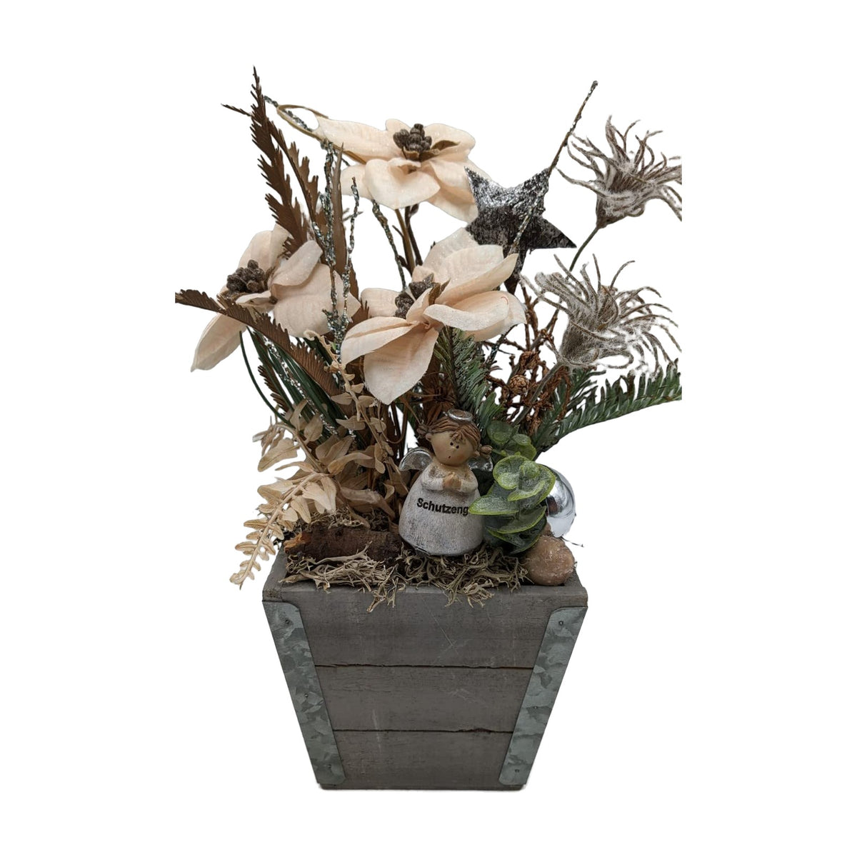 Freigestellt Wintergesteck Schutzengel Stern Weihnachtsstern Tanne apricot silber