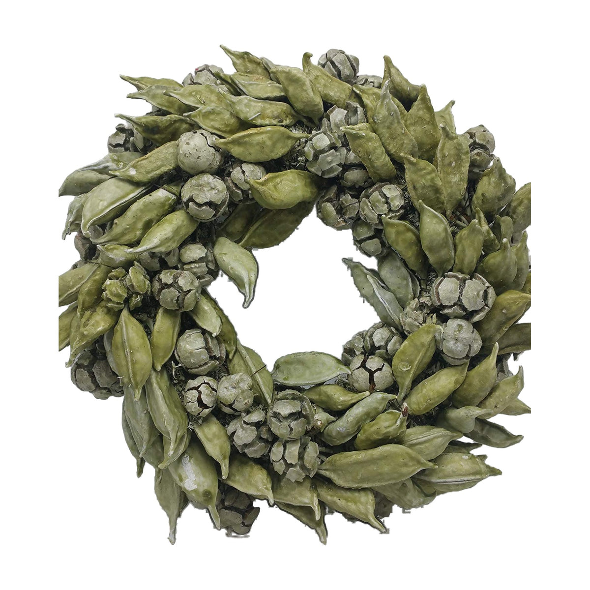 Freigestellt Türkranz Türschmuck Wandkranz Winterkranz Tischkranz Zapfen Schoten grün
