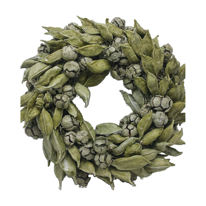 Freigestellt Türkranz Türschmuck Wandkranz Winterkranz Tischkranz Zapfen Schoten grün