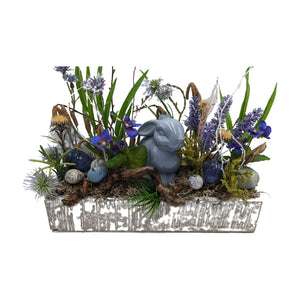 Freigestellt Ostergesteck Frühlingsgesteck Hase Lavendel Eier Distel blau grün