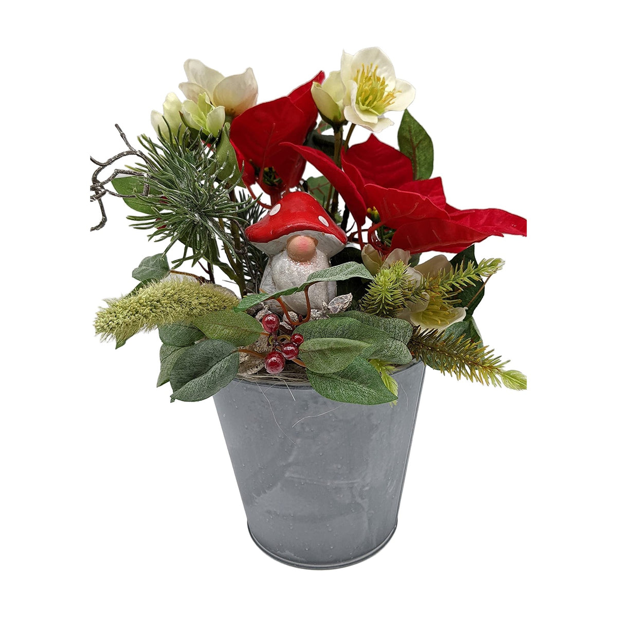 Freigestellt Weihnachtsgesteck Wintergesteck Weihnachtsstern Christrose Wichtel rot