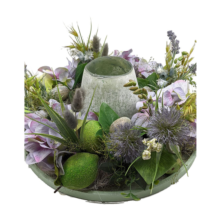 Freigestellt Sommergesteck Tischgesteck Hortensie Limonen Distel lila grün