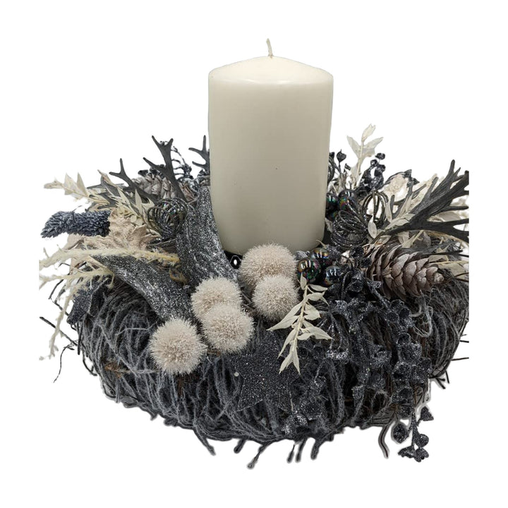 Freigestellt Weihnachtsgesteck Adventskranz Adventsgesteck Stern Zapfen grau creme