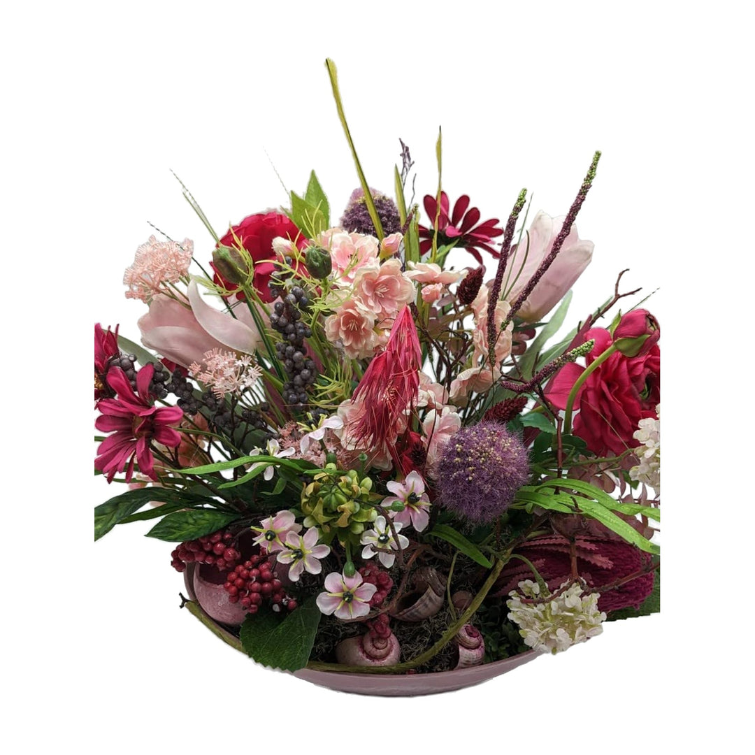 Freigestellt Tischgesteck Sommergesteck Tulpen Allium Kirschblüte rosa pink