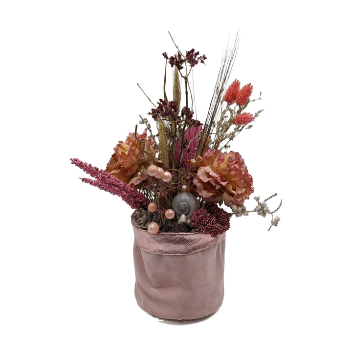 Freigestellt Wintergesteck Weihnachtsgesteck Schnecke Heide Sedum Gräser rosa lila