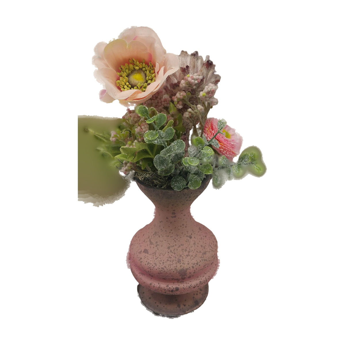 Freigestellt Seidenblumengesteck Frühlingsgesteck Anemone Bellis Eukalyptus rosa