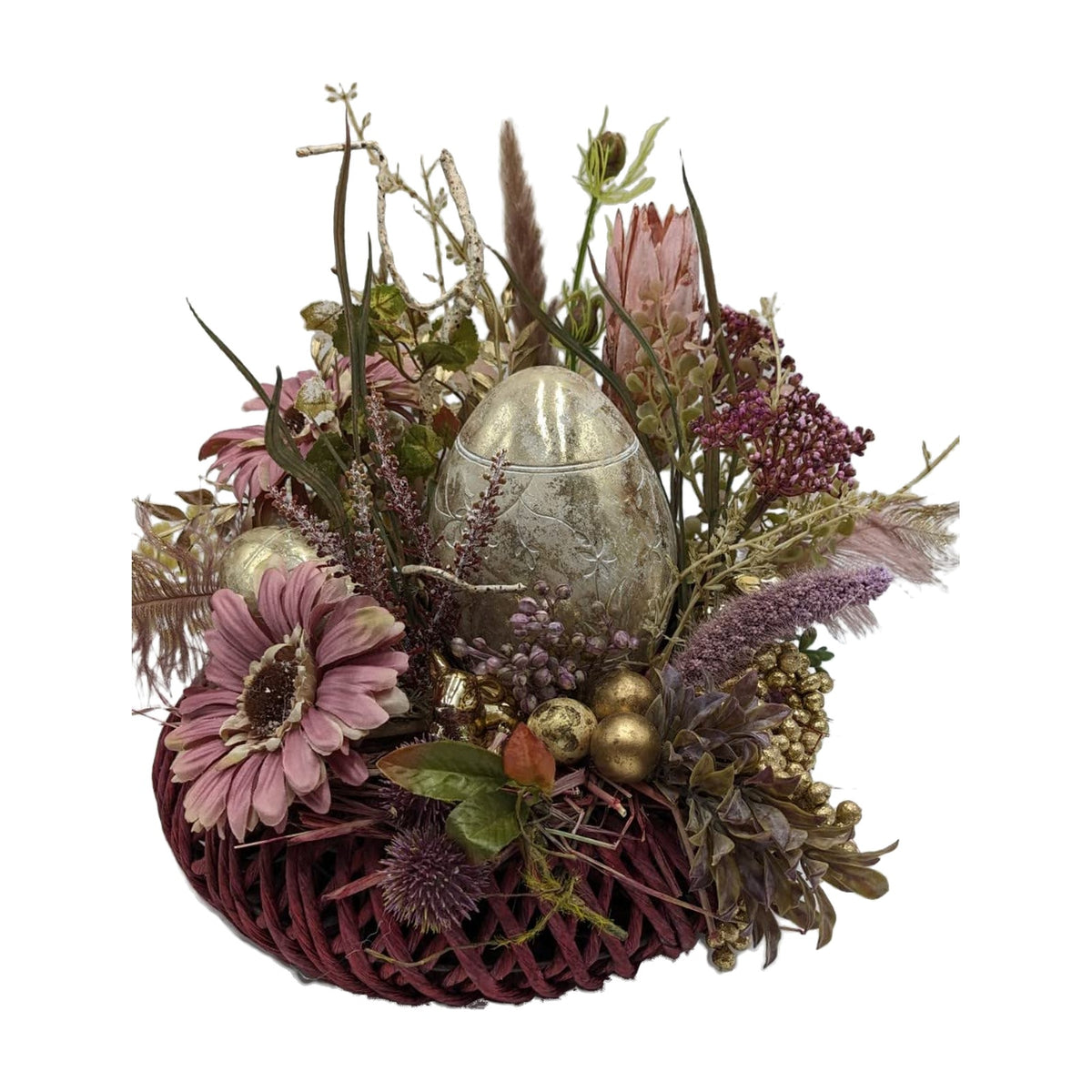 Freigestellt Ostergesteck Frühlingsgesteck Ei Hase Germini Beeren Gräser rosa gold