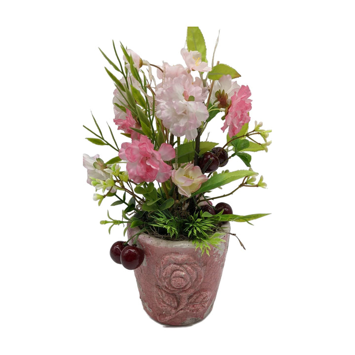 Freigestellt Tischgesteck Kirschblüte Kirschen Gräser rosa grün