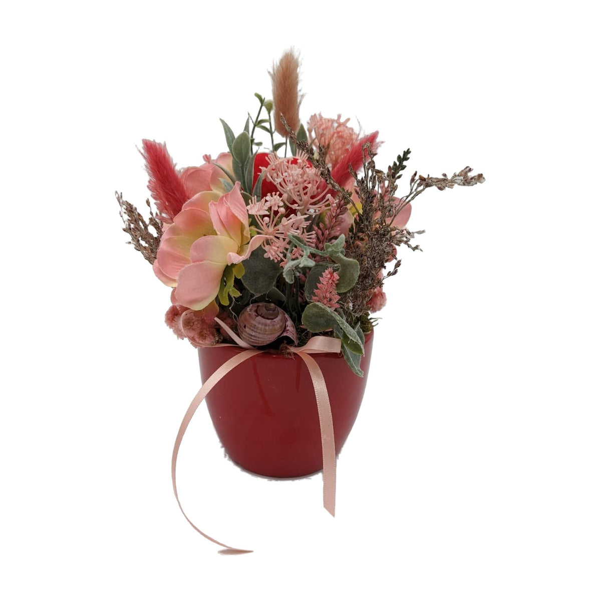 Freigestellt Frühlingsgesteck Anemone Gräser Schnecke Herz rosa rot