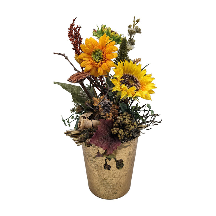 Freigestellt Tischgesteck Herbstgesteck Sonnenblumen Beeren Laub gelb gold
