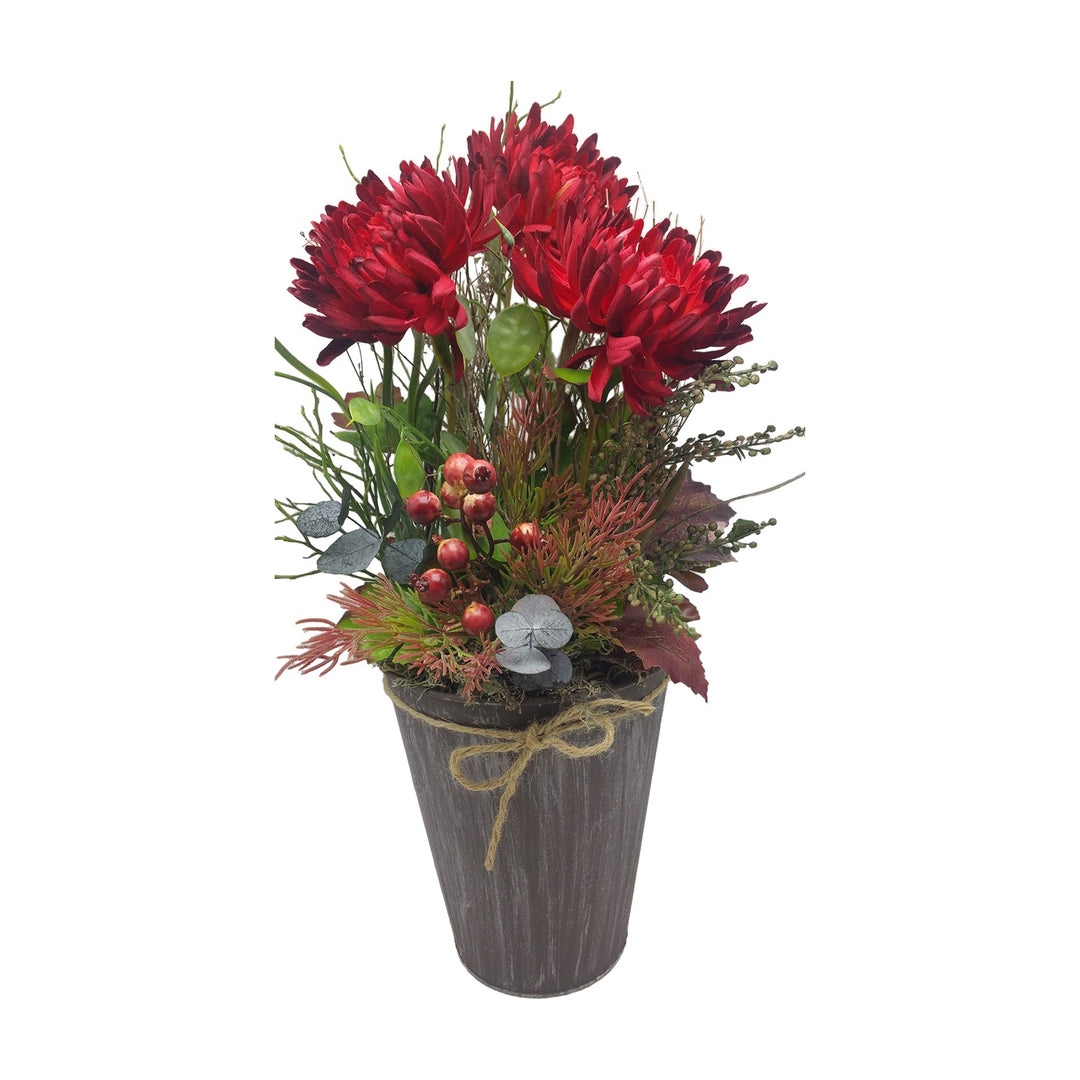 Freigestellt Seidenblumengesteck Herbstgesteck Chrysanthemen Beeren rot grün