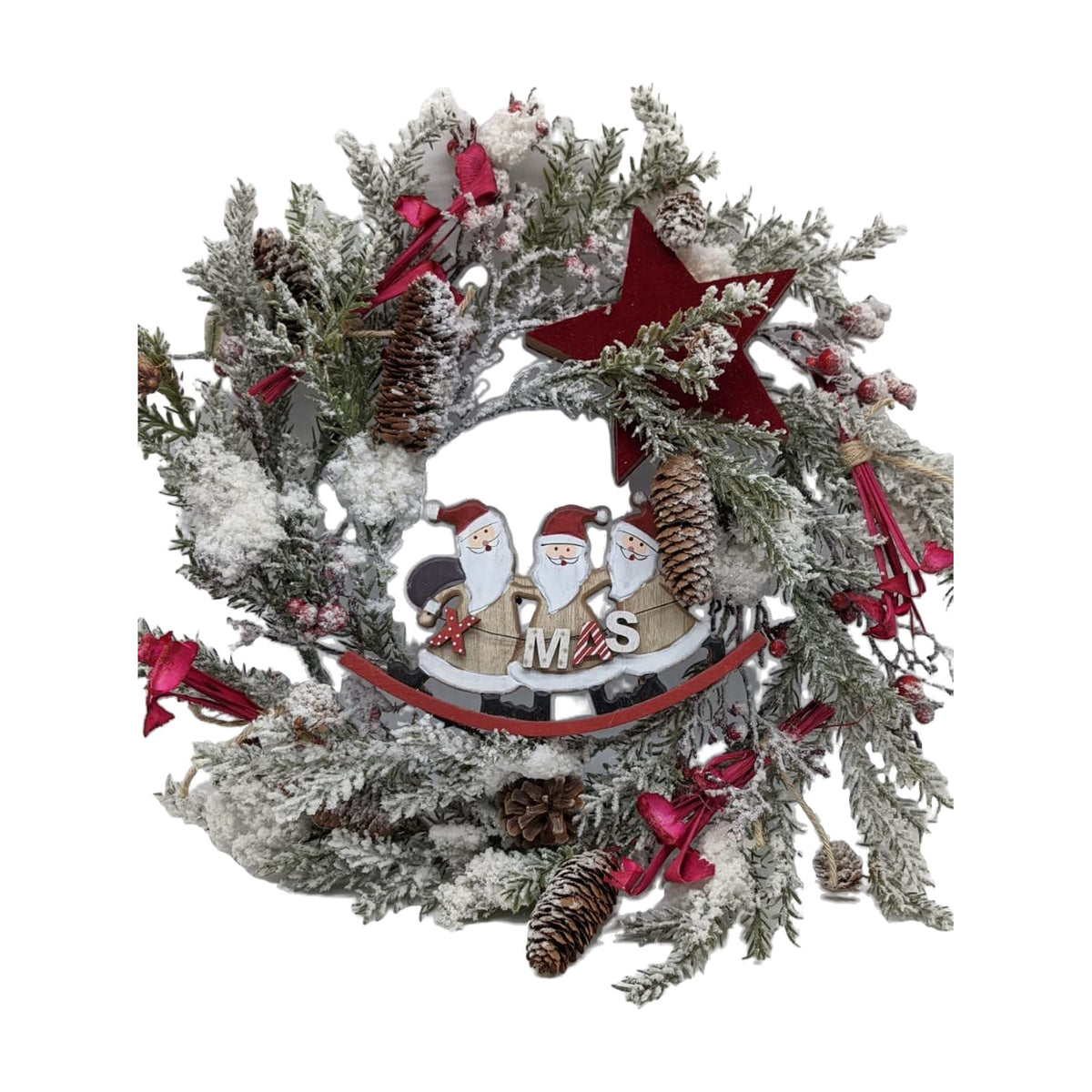 Freigestellt Türschmuck Weihnachtskranz Türkranz Weihnachtsmänner Stern Zapfen rot