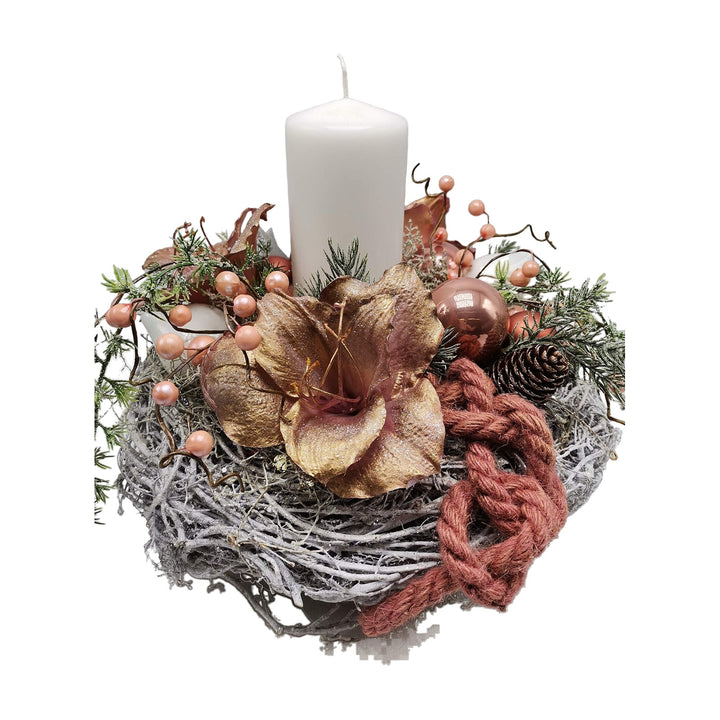 Freigestellt Weihnachtskranz Adventskranz Weihnachtsgesteck Amaryllis Kerze weiß apricot