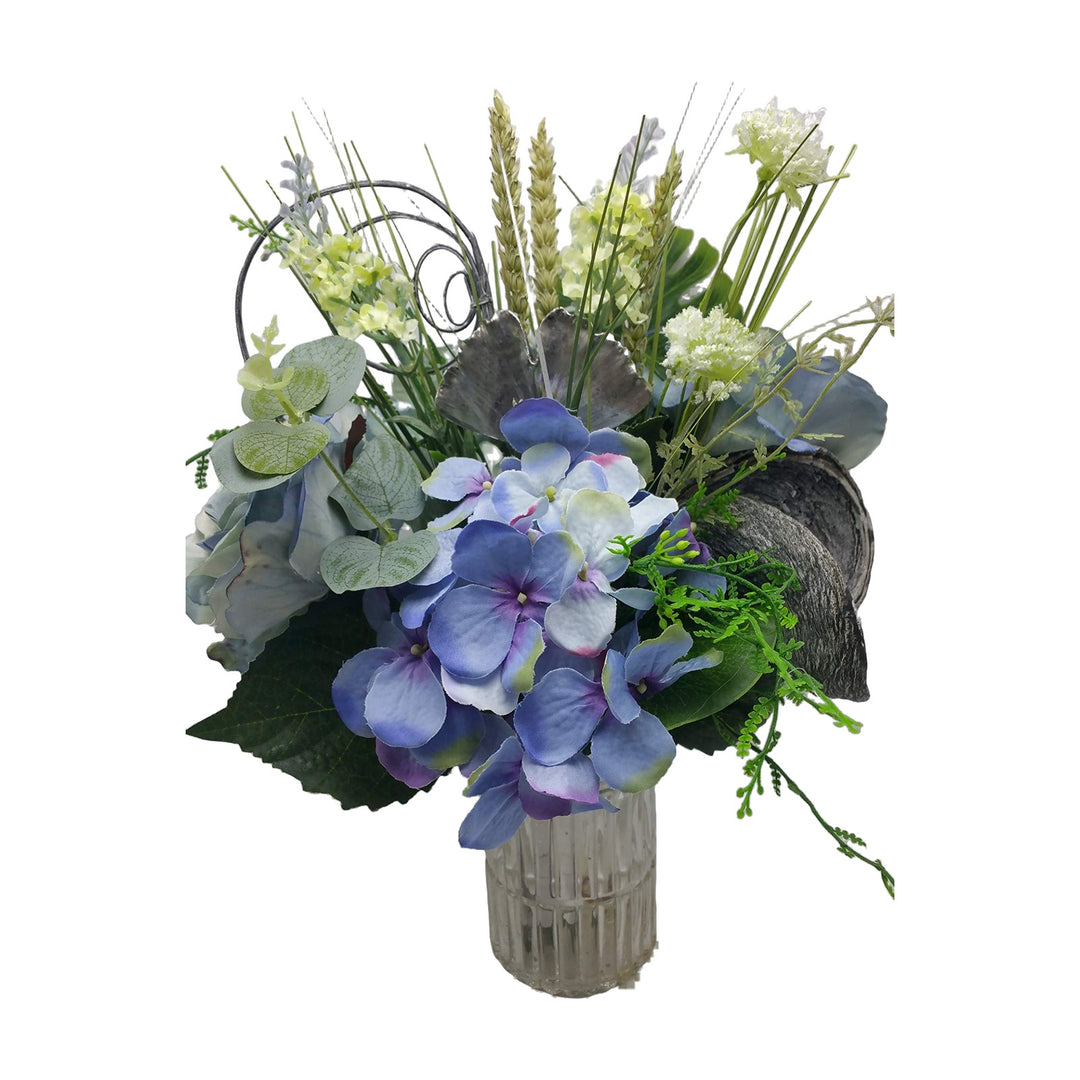 Freigestellt Sommerstrauß Blumenstrauß Hortensien Rittersporn Gräser blau weiß
