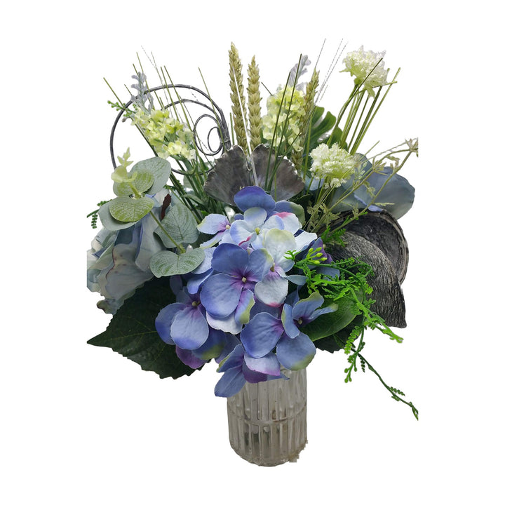 Freigestellt Sommerstrauß Blumenstrauß Hortensien Rittersporn Gräser blau weiß