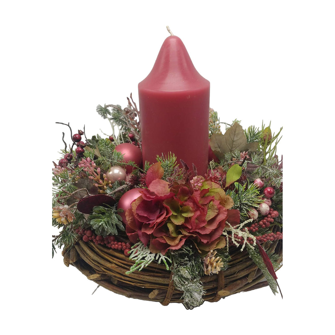 Freigestellt Weihnachtskranz Adventskranz Weihnachtsgesteck Kerze Hortensie Kugeln rot