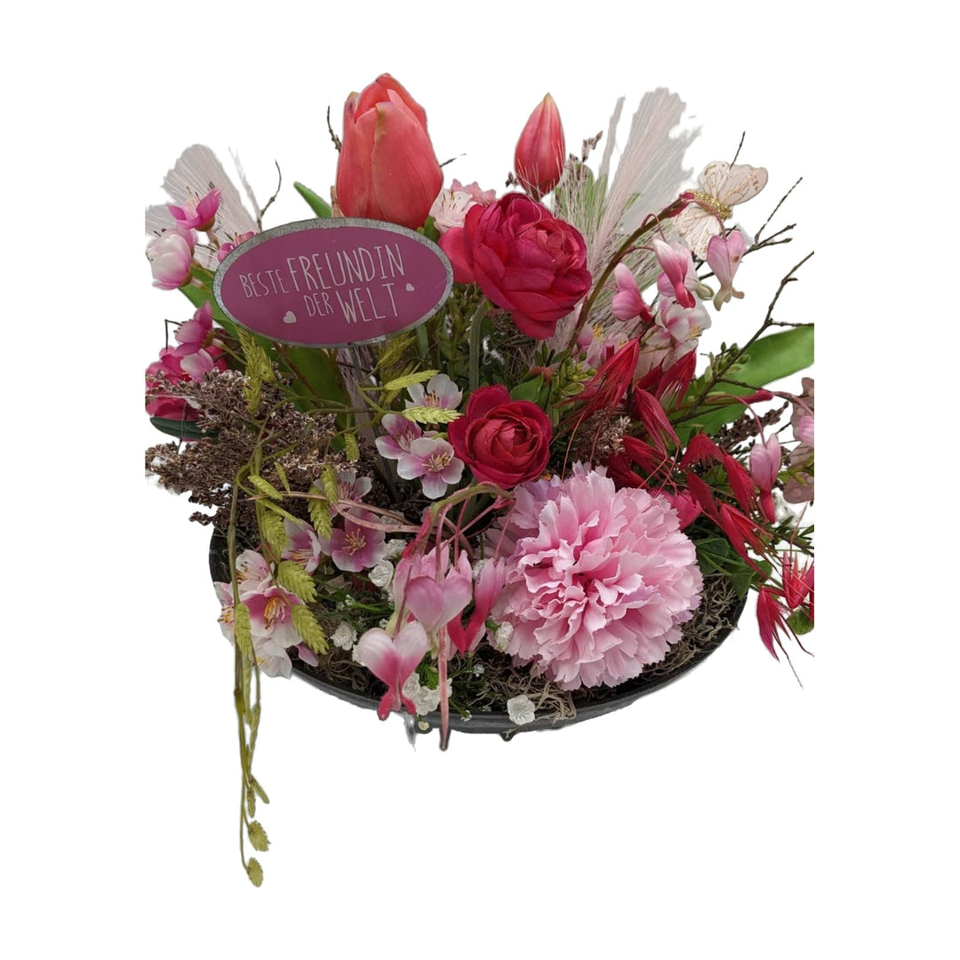 Freigestellt Tischgesteck Beste Freundin Tulpe Tränendes Herz Nelke rosa pink