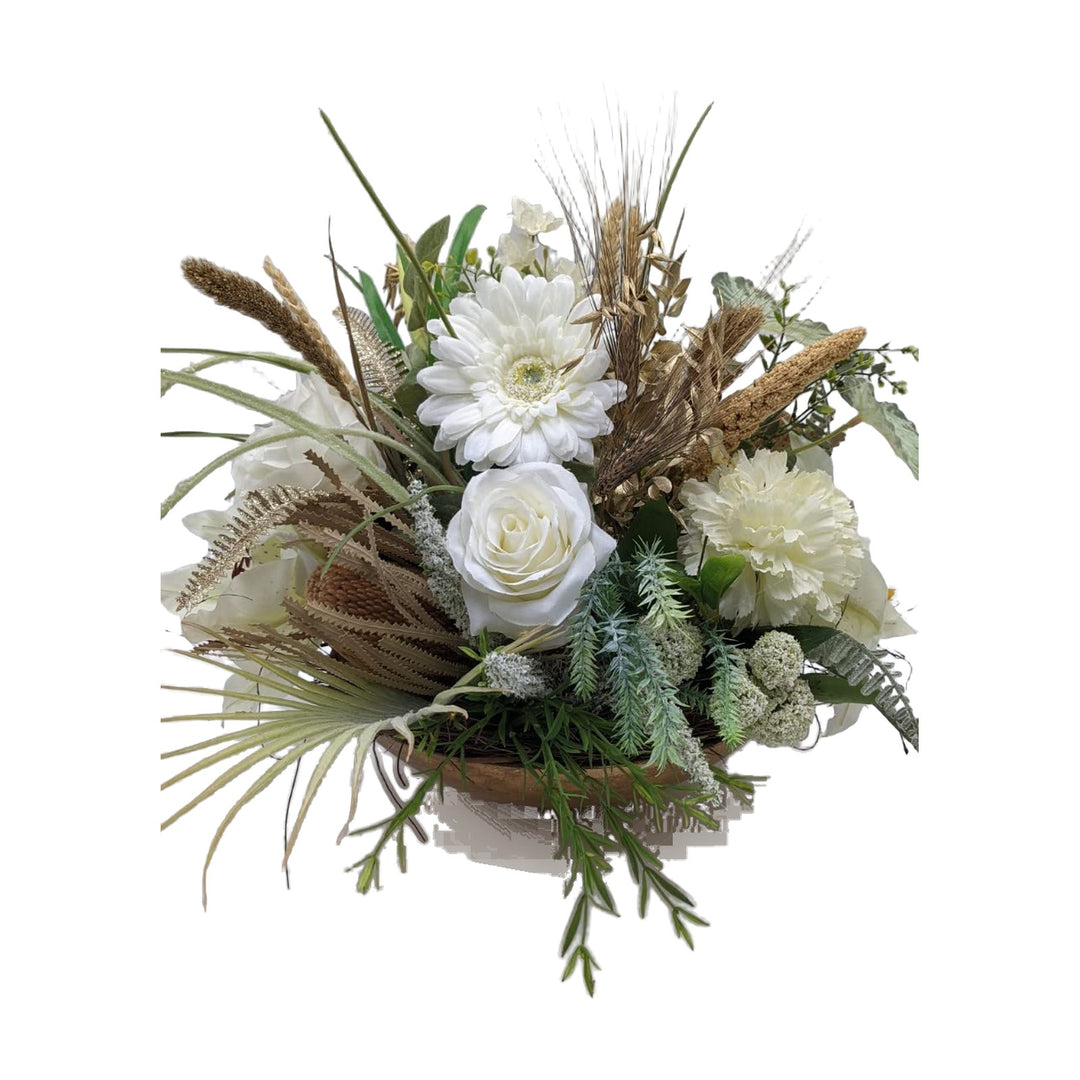 Freigestellt Herbstgesteck Rose Gerbera Lilie Getreide Gräser weiß grün