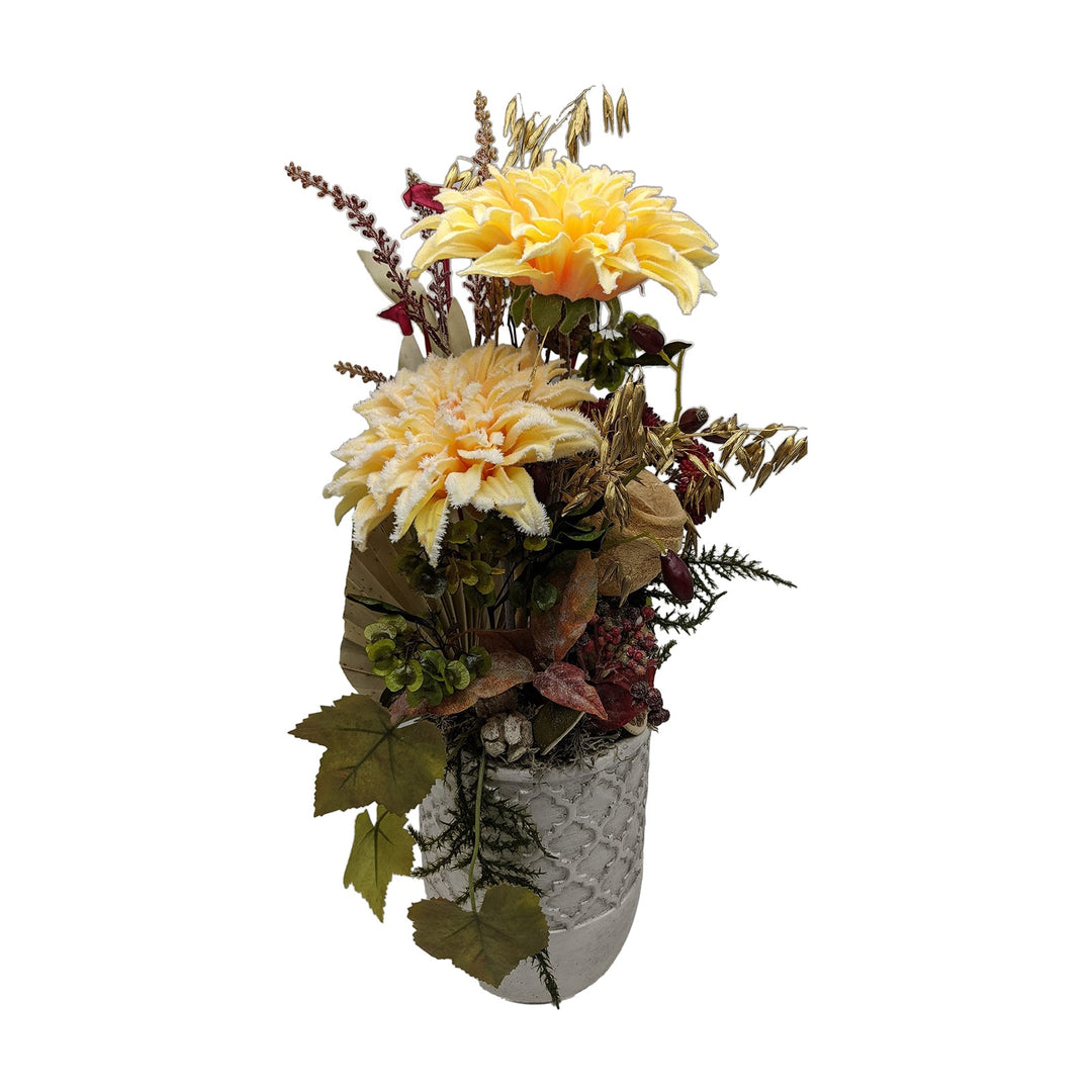 Freigestellt Herbstgesteck Tischgesteck Chrysanthemen Getreide Beeren apricot creme