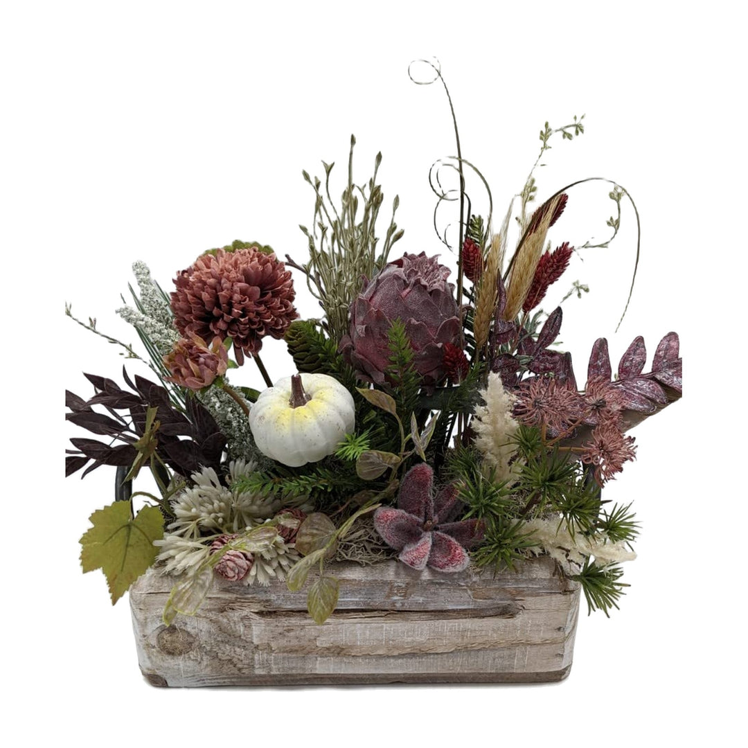 Freigestellt Herbstgesteck Kürbis Chrysantheme Getreide Gräser dunkelrot creme
