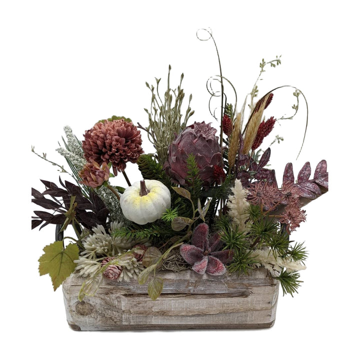 Freigestellt Herbstgesteck Kürbis Chrysantheme Getreide Gräser dunkelrot creme