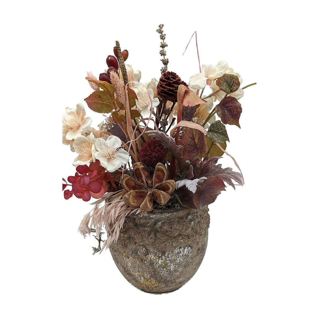 Freigestellt Herbstgesteck Tischgesteck Blüten Beeren Laub creme bordeaux