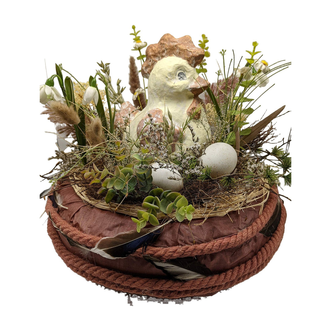 Freigestellt Ostergesteck Huhn Eier Schneeglöckchen Gräser creme braun XL