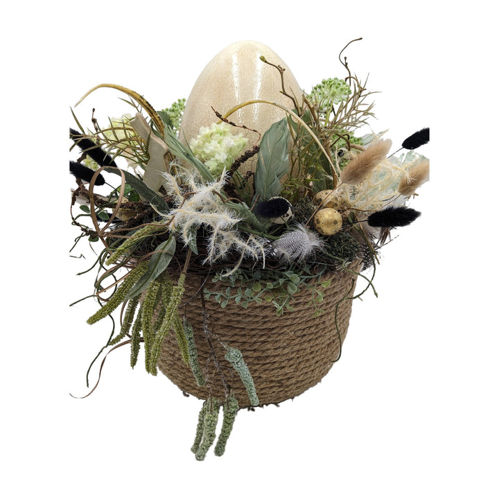 Freigestellt Ostergesteck Frühlingsgesteck Ei Gräser Federn grün natur