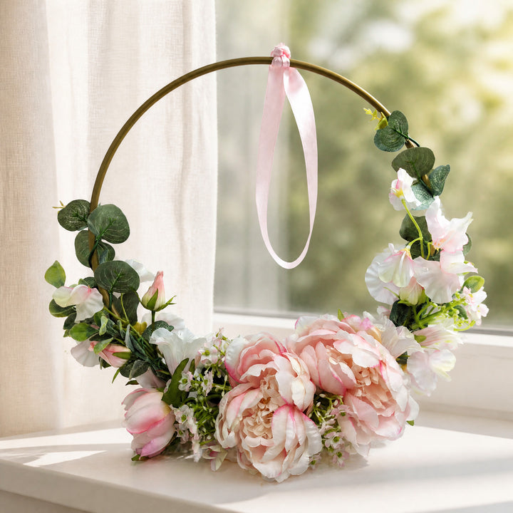 Szene Türkranz Hochzeit Pfingstrosen Eukalyptus rosa weiß