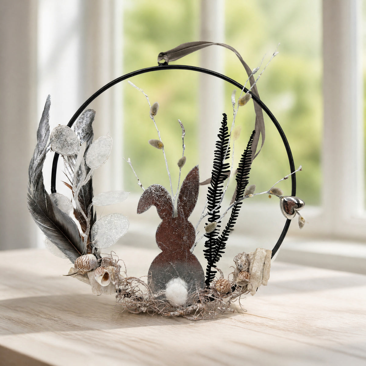 Szene Türkranz Hase Feder Herz Weidenkätzchen silber schwarz