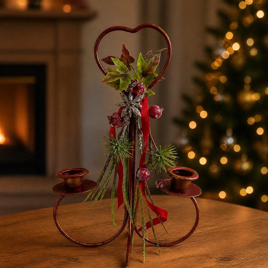 Szene Kerzenständer Herz Anis Beeren Efeu rot grün