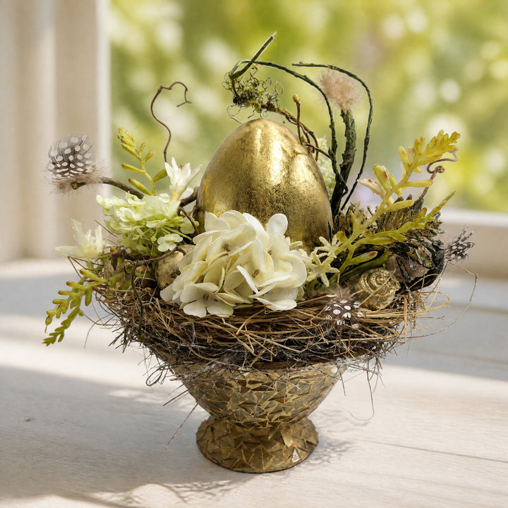 Szene Ostergesteck Ei Hyazinthe Feder Schnecke gold creme