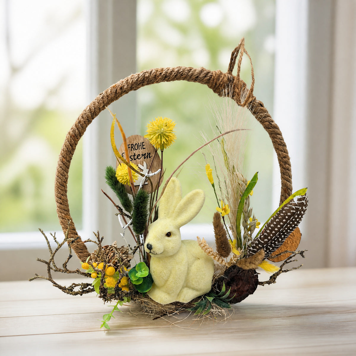 Szene Osterkranz Türkranz Hase Gräser gelb natur