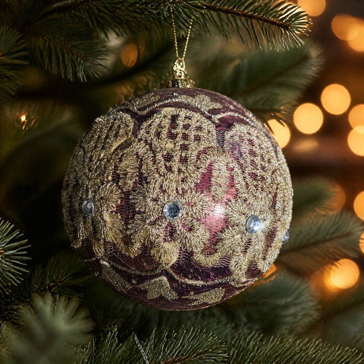 Szene Weihnachtskugel Spitze Stickerei altrosa gold Ø 10 cm