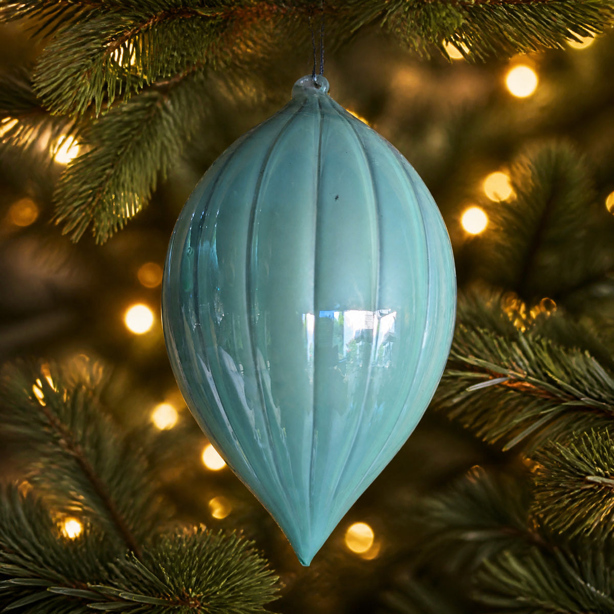 Szene Weihnachtskugel Tropfenform gerippt glänzend mint 16 cm