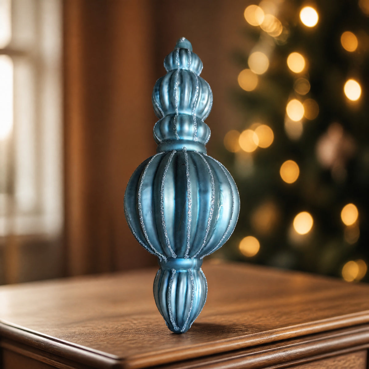 Szene Weihnachtskugel Zapfenform geriffelt petrol silber 18 cm
