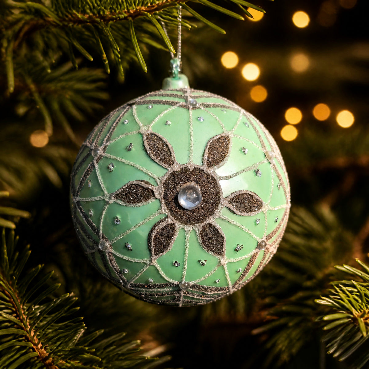 Szene Christbaumkugel Weihnachtskugel Blütenornament mint hellgrün Ø 12 cm