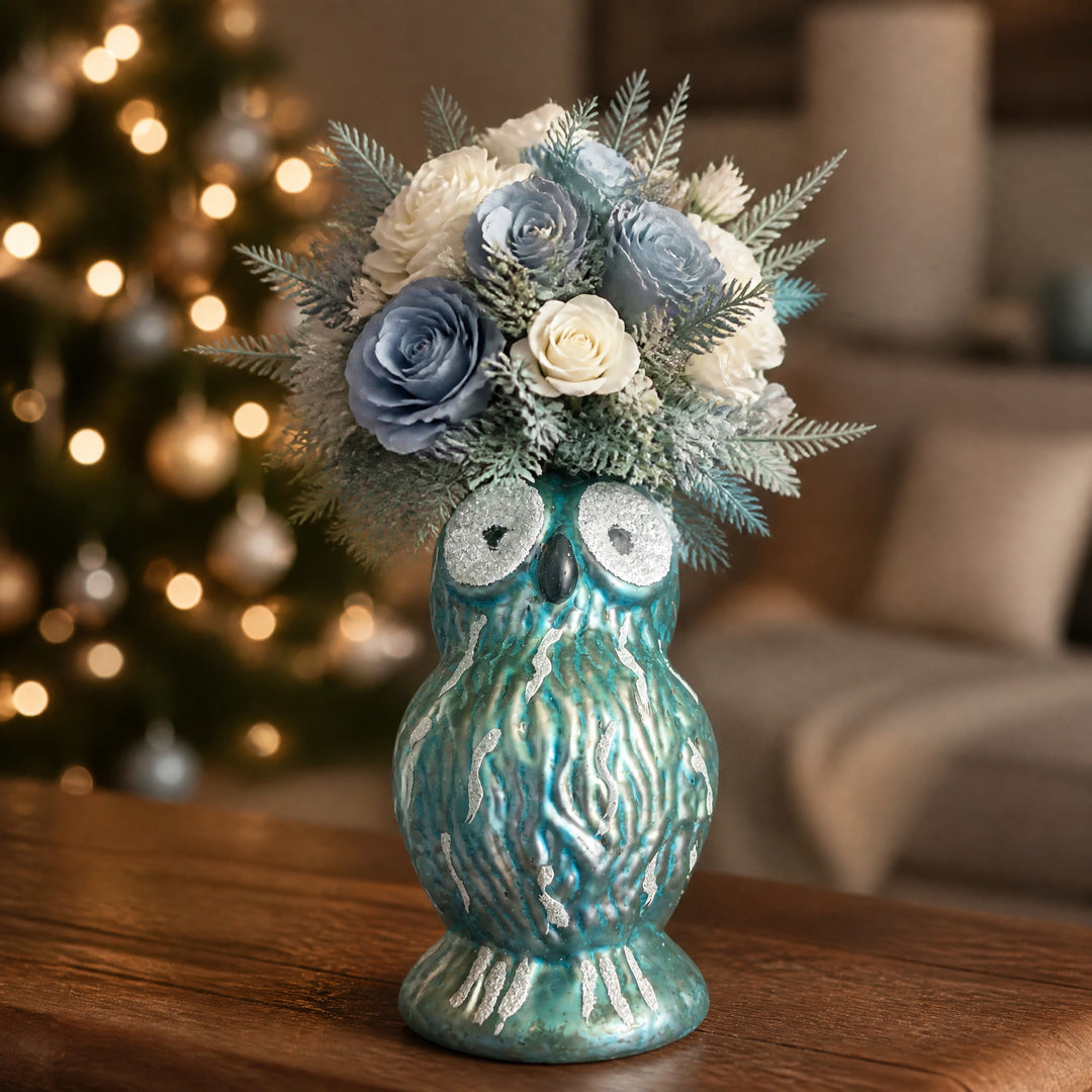 Szene Weihnachtskugel Eule türkis silber Christbaumschmuck