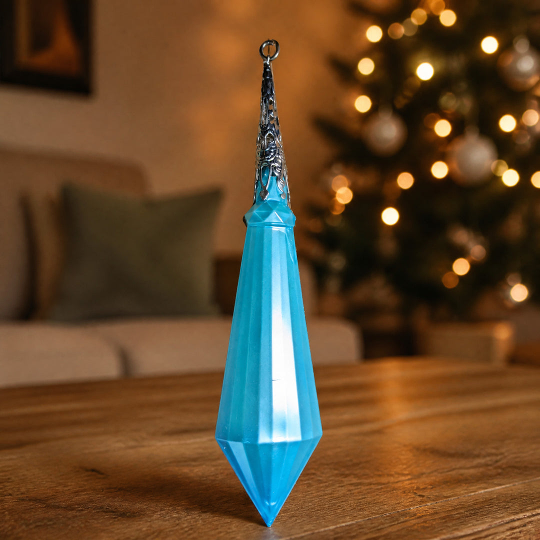 Szene Weihnachtsanhänger Baumschmuck türkis silber facettierter Tropfen